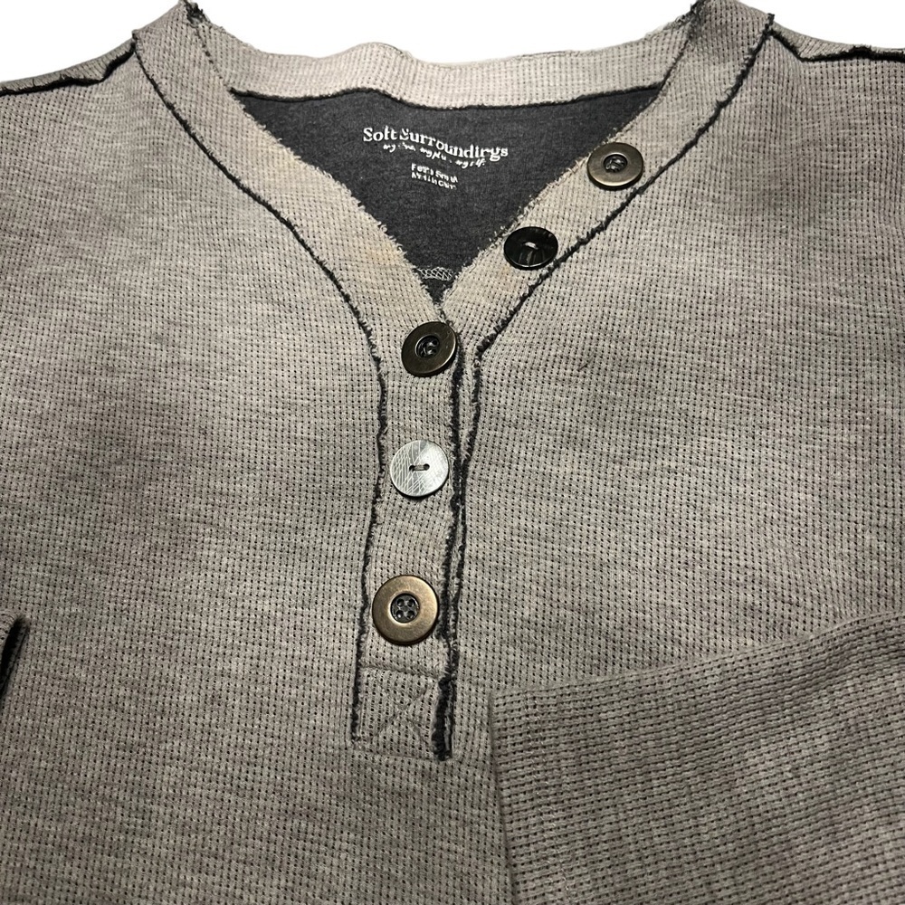 SOFT SURROUNDINGS Khaki Green Henley Tunic V-Neck with Raw Seams Size XS - Picture 4 of 10